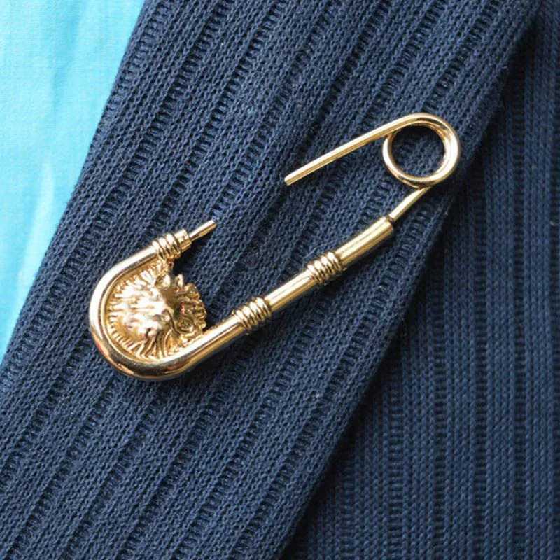 Other Fashion Accessories 1 alloy double lion head brooch fashionable DIY safety pin womens waist closed art piece mens set jacket decorative jewelry 