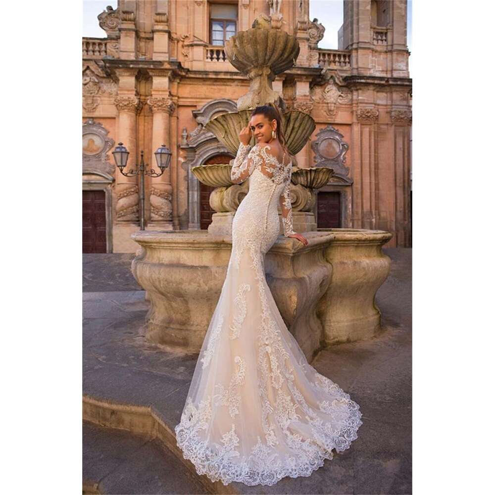 Sexy Mermaid Special Dresses With Detachable Train Bridal Gowns Sweetheart Long Sleeves Lace Appliques Tulle Overskirts Marriage 6660311
