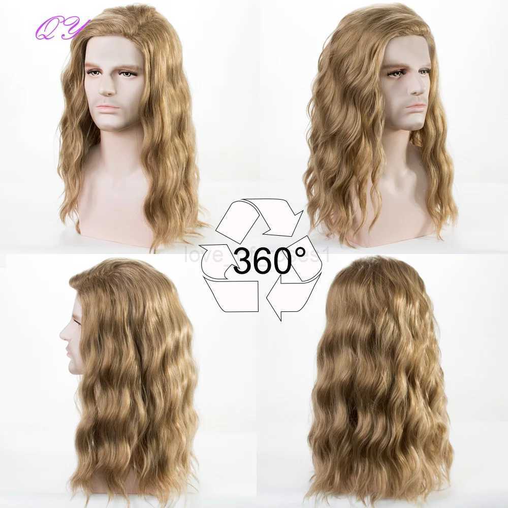 Synthetic Long Blonde water ripple Hair Wigs For Men Curly Natural Wig Adjustable Size Suitable for Daily Wear Man Hair WigM240712
