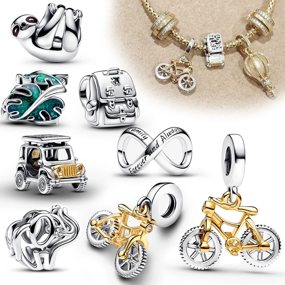 925 Sterling Silver Spinning Wheel Bicycle Charm Fit Bracelet Adventure Mini Car Charm for Women Jewelry Gift