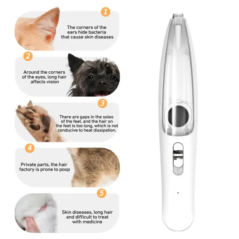Clear Cat Hair Trimmer Cordless Vacuum Pet Clipper With Suction Rechargeable USB Low Noise Electric Dog Groomer