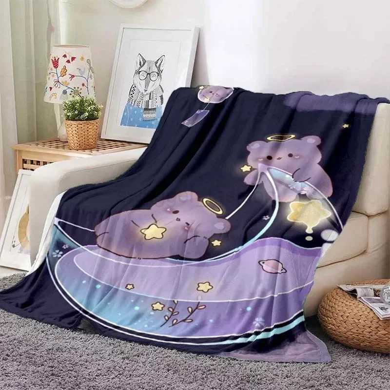 Cute Bubu and Dudu Series Blanket Cartoon Print Kids Warm Flannel Soft Comfortable Home Travel Blanket Bed Blanket Birthday GiftB270715