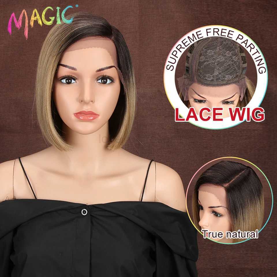 Magic Synthetic Lace Wig Bob Wig 10 Inches Short Straight Hair Wig For Black Women Side Part Heat-Resistant Fiber Lace Bob WigM240712