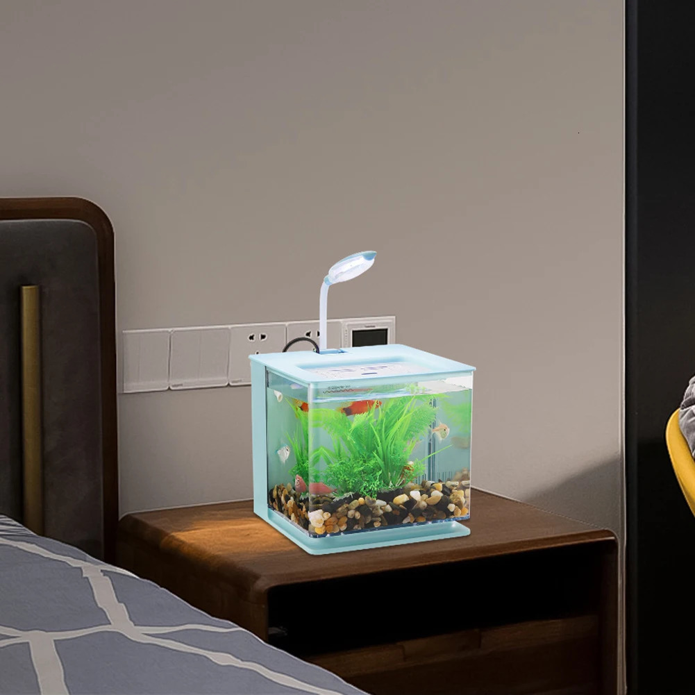 Small Aquarium Small Fish Tank With Led Aquarium Light Built-In Usb Water Pump Dual Pollution Discharge Mini Aquarium Tank 240703