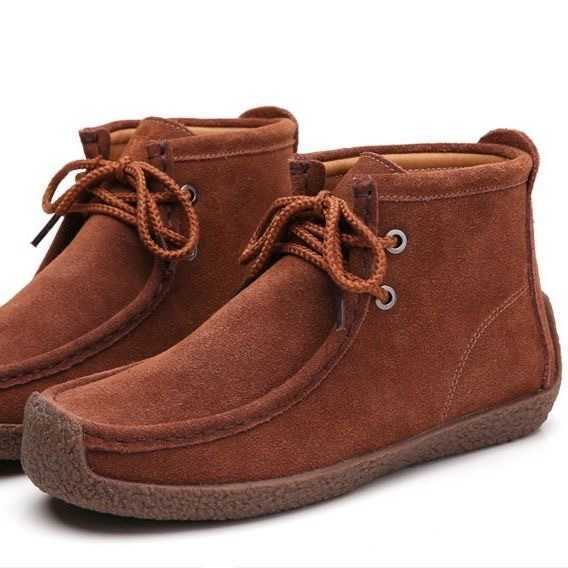 HBP Non-Brand Women Men Suede Genuine Leather Lace-Ups Moccasin Ankle Wedges Platform Wallabee Boots