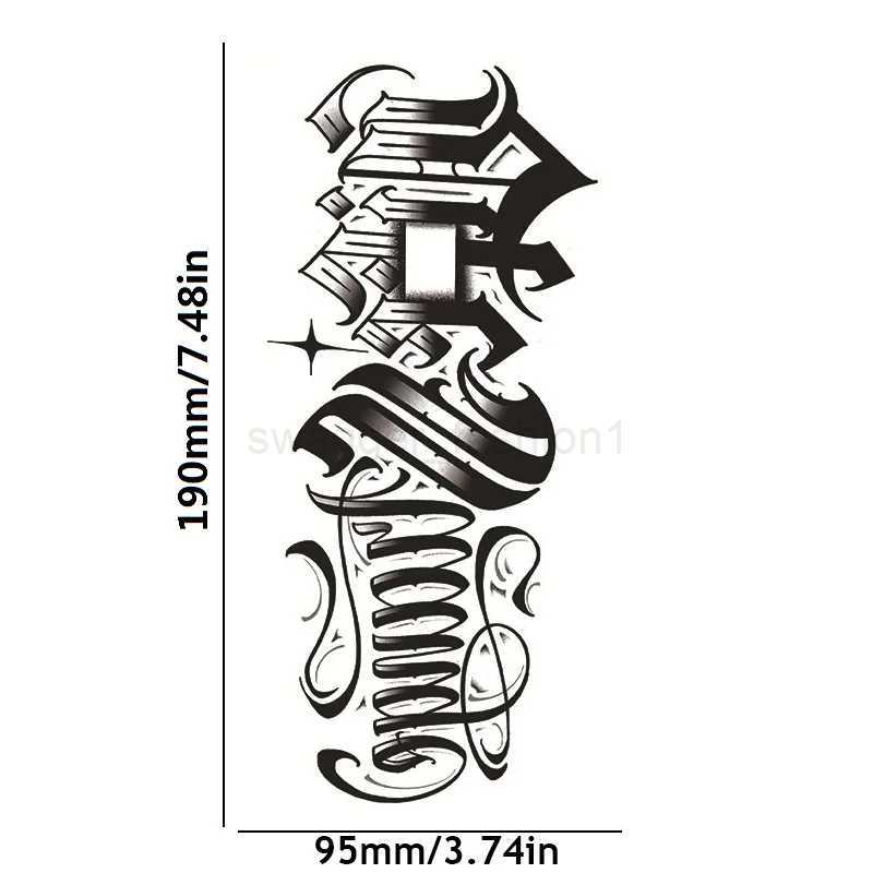 Large Size Black Sketch Letters Temporary Tattoos English Word Lines Tattoo Stickers Waterproof Arms Sleeve Tattoo For Men WomenB240712