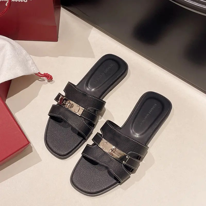 buckle designer flat shipping Free bottomed one word slippers women in summer 2024 versatile fashionable for outdoor wear casual and exposed toe sanda