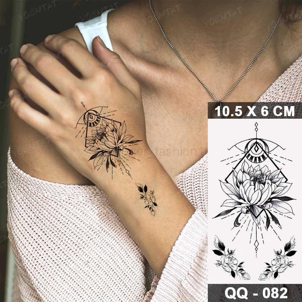 Waterproof Temporary Tattoo Sticker Black Henna Lace Arabian Lotus Totem Flower Flash Tatoo Women Finger Body Art Fake Tatto MenB240712