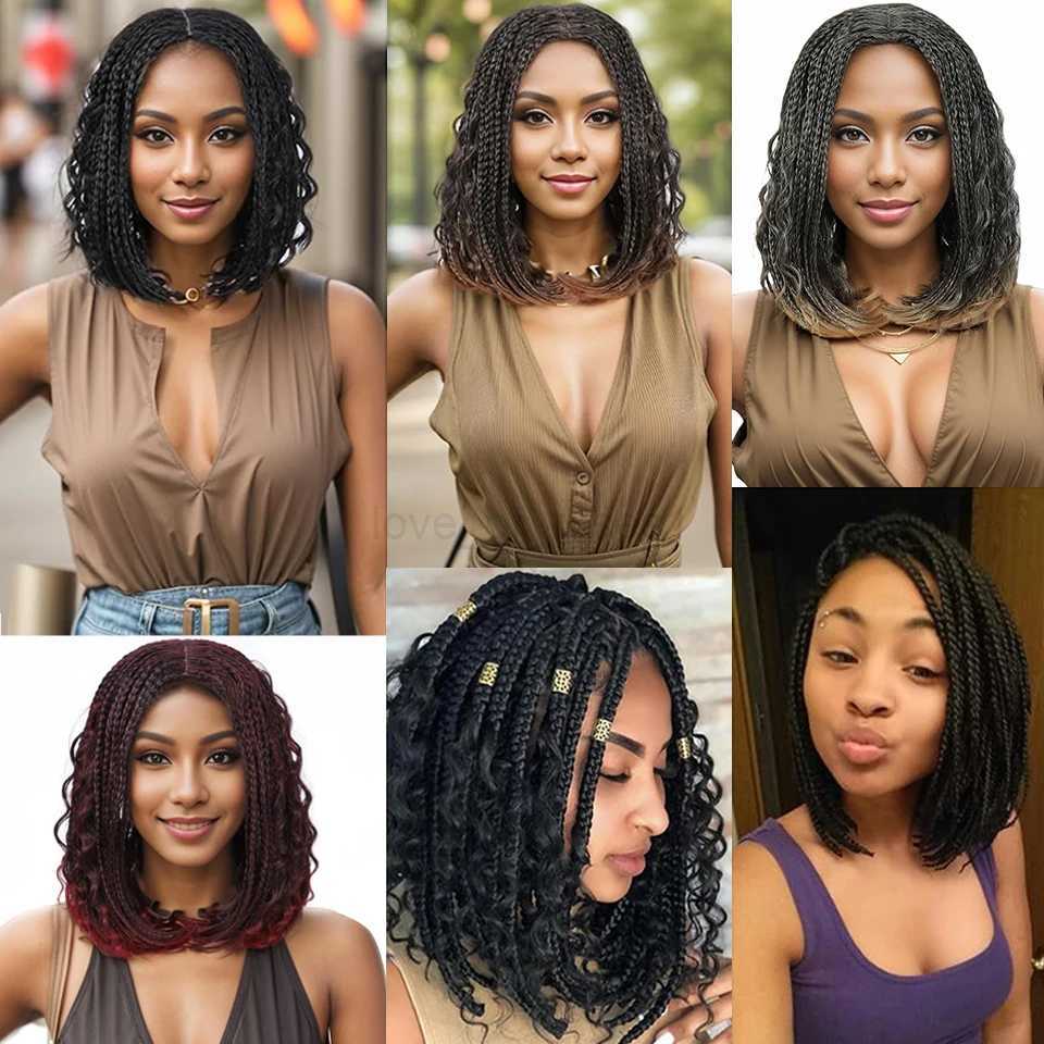 12 Inch Box Braided Wigs perruque tresse africaine Cheap Wigs On Sale Clearance Short Bob Braids Wig with Boho Curly for WomenM240712