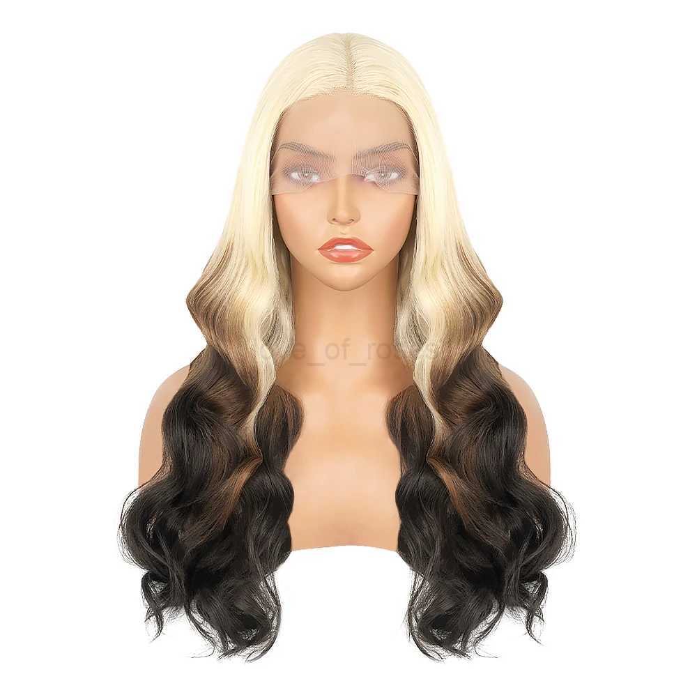 OmBre Blonde Highlight Lace Wigs For Women Synthetic Lace Front Wigs 13X4 Body Wave Pre Plucked Hairline With Baby Hair WigM240712