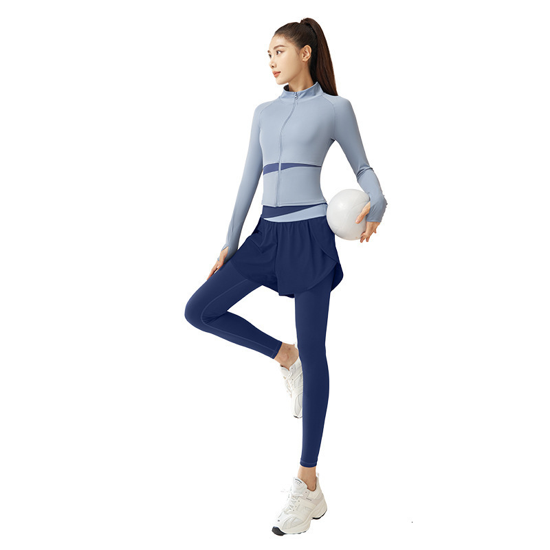 Fake Two-piece Color Blocked Stretch Yoga Pants, Anti Glare Running Sports, High Waist and Abdominal Compression, Nude Fitness Pants for Women Yoga To