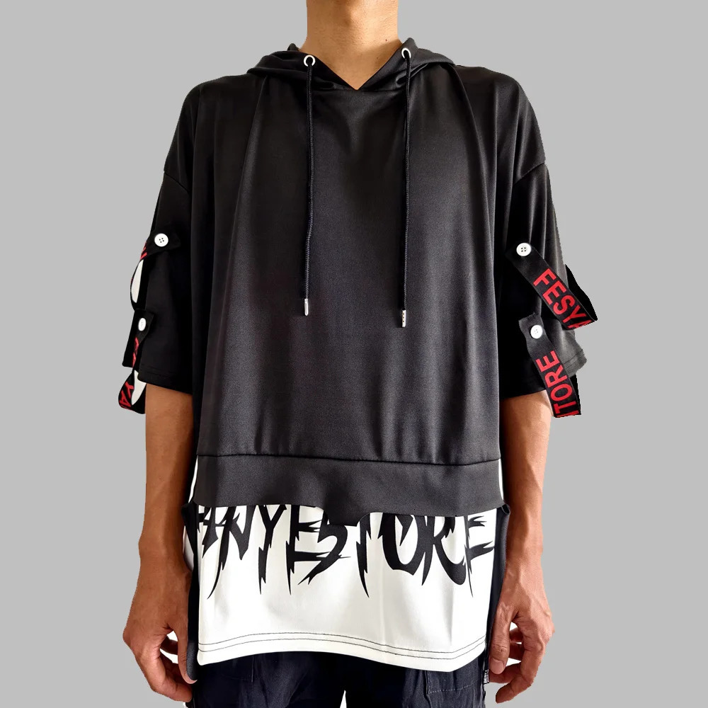 Fashion Mens Casual Streetwear Hooded T-Shirts Thin Stylish Hip Hop Techwear Y2k Anime Dacning Women Mens Clothing 240703
