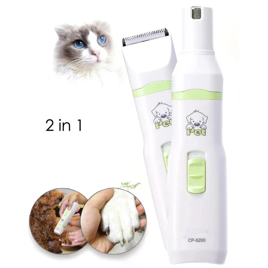 CP5200 2 in 1 MINI Pet Grooming Tools Dog Cat Hair Trimmer Electric Pets Clippers Nail Grinder Paw Haircut Machine