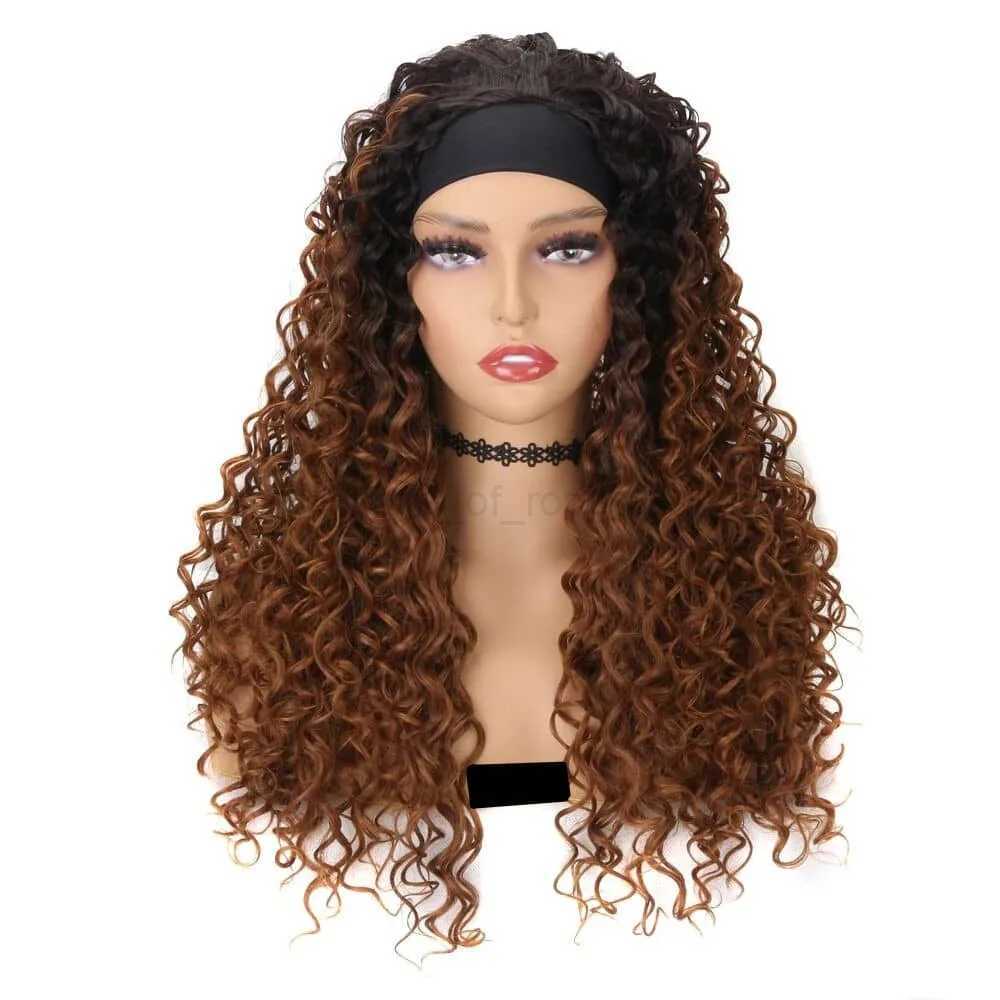 Synthetic Water Wave Headband Wig for Women Glueless Half Wig Curly Wigs with Headbands Attached Natural Black for Daily UseM240712
