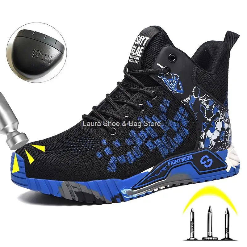 High Top Safety Shoes Men Steel Toe Work Shoes Men Women Work Safety Boots Anti Smash Safety Indestructible Work Boot Breathable 240703