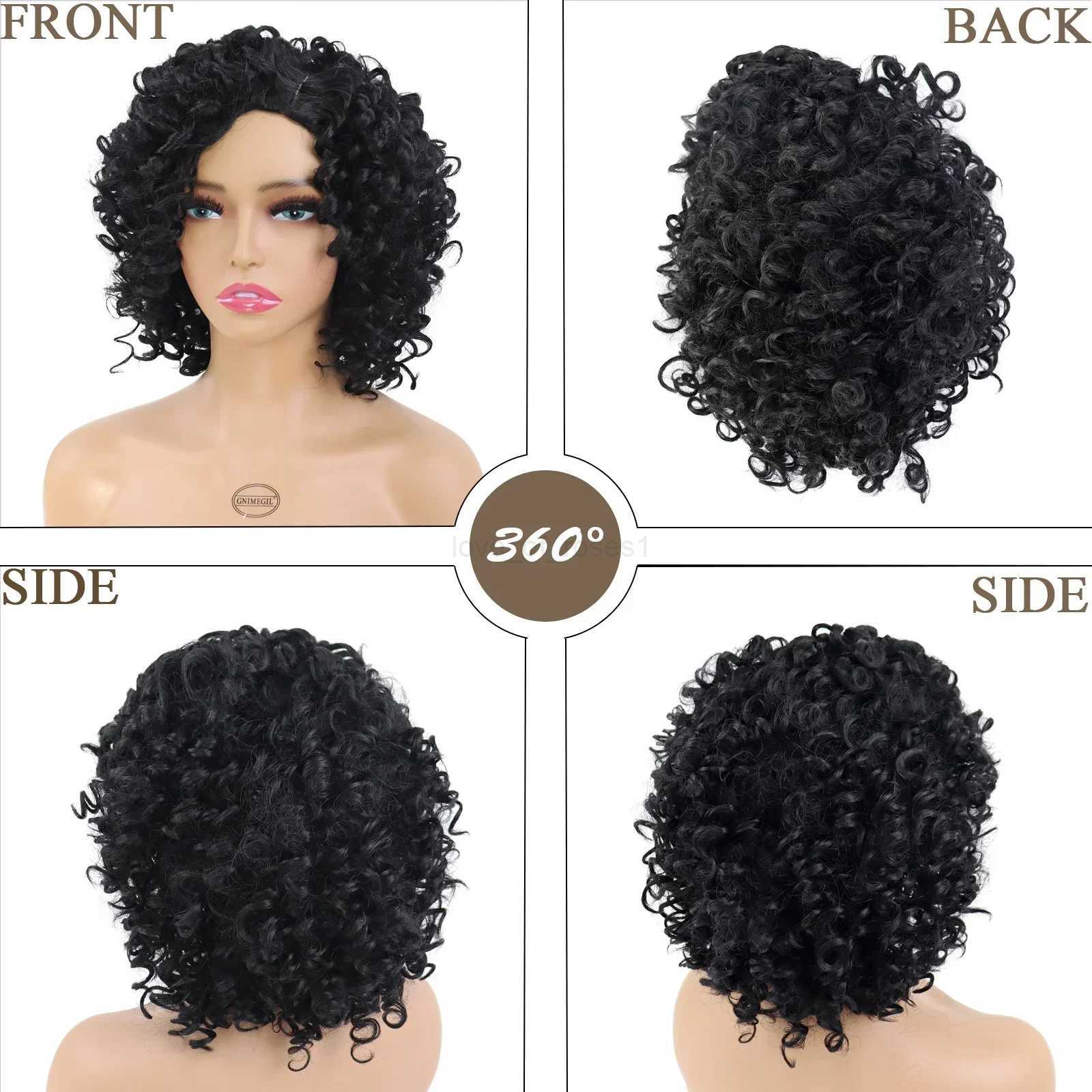 Synthetic Afro Curly Wigs for Women Wave African American Wig with Side Bangs Natural Hairstyles Soft Full Hair Replacement WigsM240712