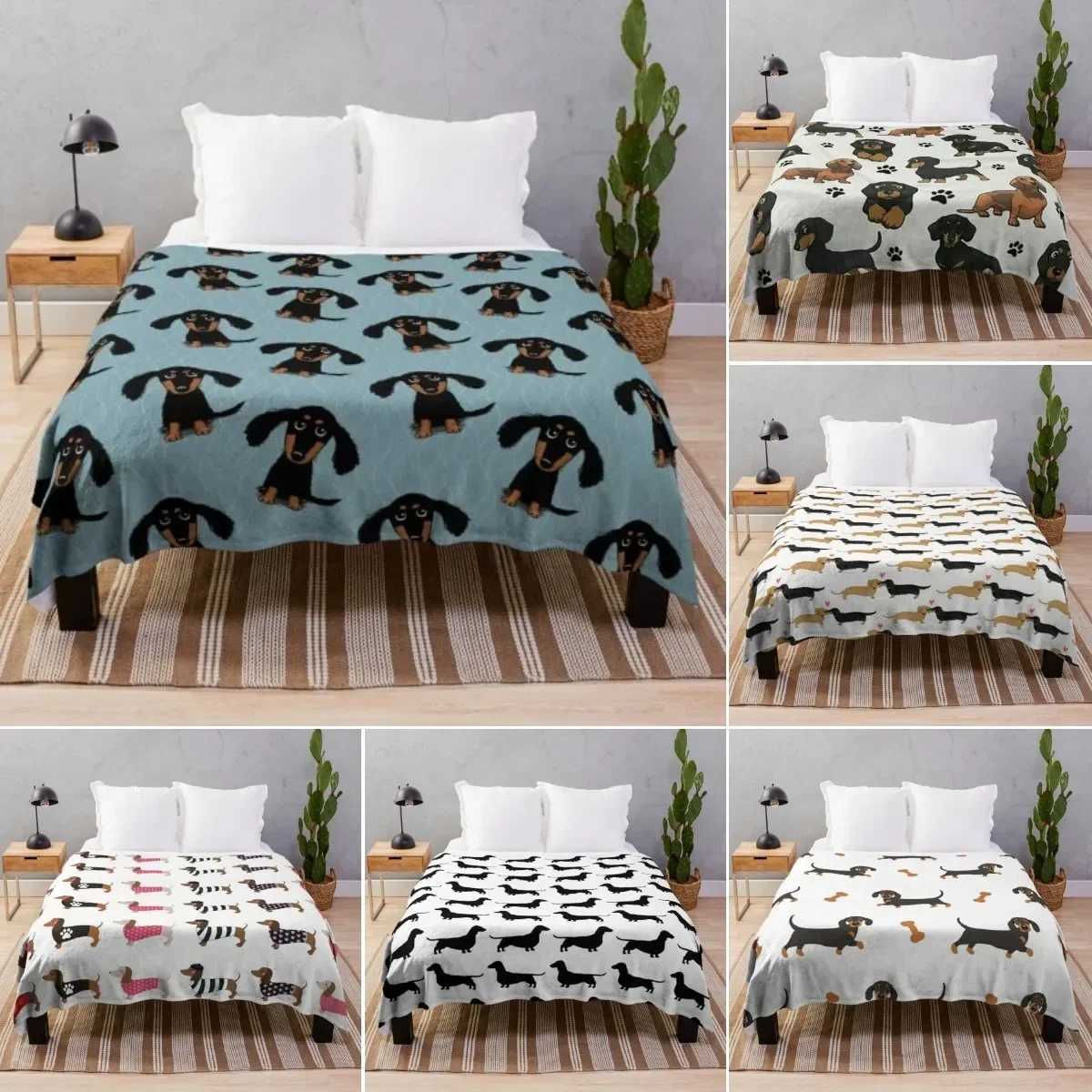 Dachshund Dog Blanket Fleece Spring/Autumn Wiener Sausage Dog Lightweight Thin Throw Blankets for Sofa Car Bed King Queen SizeB270712