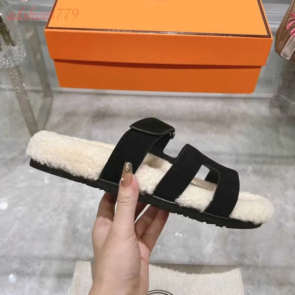 Women's suede flat bottom Luxury Designer Wool foot pads slippers casual beach sandals genuine leather top quality factory footwear 35-42 with box