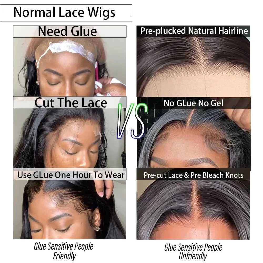 Synthetic Straight Lace Closure Wigs Easy to Wear Glueless Pre Plucked Pre Cut Upgraded No Glue HD Lace Front Wig For WomenM240712