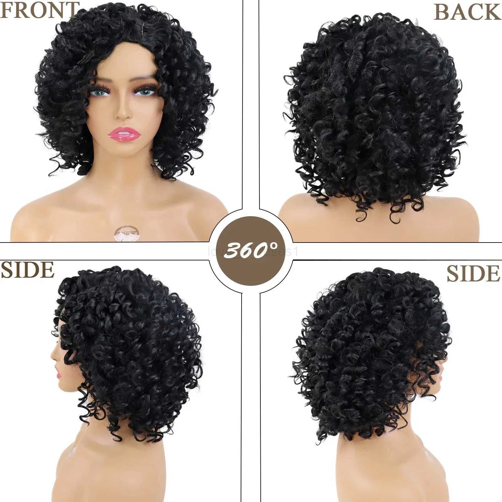 Synthetic Afro Curly Wigs for Women Wave African American Wig with Side Bangs Natural Hairstyles Soft Full Hair Replacement WigsM240712