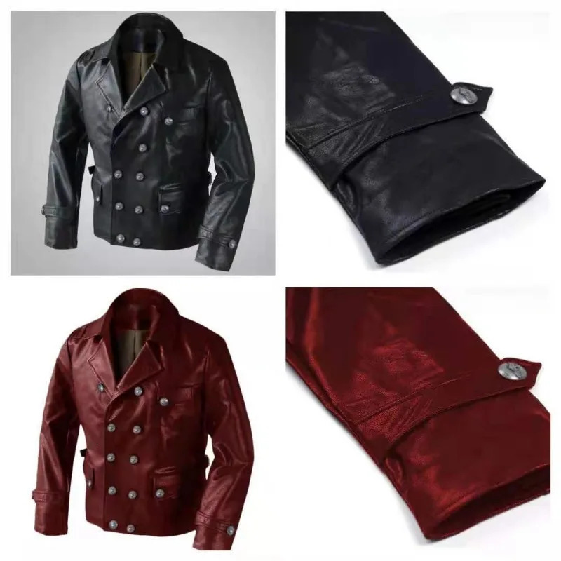Winter Vintage Leather Mens Medieval Coat Y2K Autumn Pu Jackets Double-breasted Leather Coats Outwear Motorcycle Jackets 240703