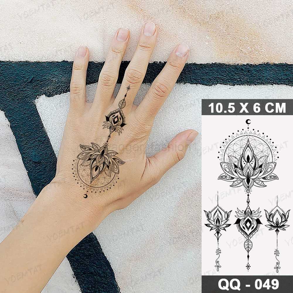 Waterproof Temporary Tattoo Sticker Black Henna Lace Arabian Lotus Totem Flower Flash Tatoo Women Finger Body Art Fake Tatto MenB240712