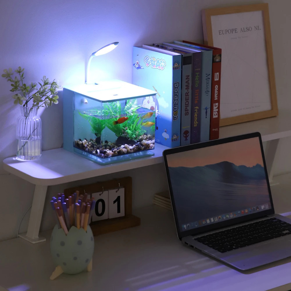 Small Aquarium Small Fish Tank With Led Aquarium Light Built-In Usb Water Pump Dual Pollution Discharge Mini Aquarium Tank 240703