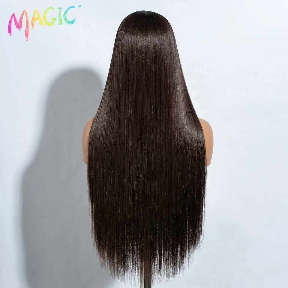 Magic Cosplay Wig Synthetic Lace Wig 30 Inch Long Straight Wigs Soft Rainbow Colorful Ombre Blonde Ginger Wigs For WomenZ240712