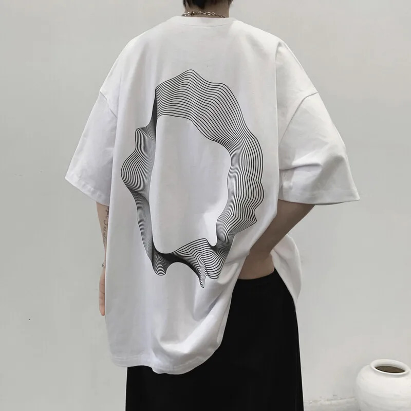 Irregular Round Printed Short Sleeve T-shirt Man Summer Loose Oversized Cotton T Shirt Fashion Round Neck Cotton Tees Y2k Tops 240703