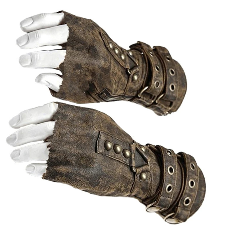 Steampunk Gloves Rivet Mittens Man Vintage Halloween Cosplay Arm Guards Medieval Accessory Wristband T8NB 240709