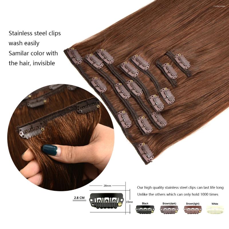 Clip In Human Hair Extensions 80g 7Pcs 16 Clips Ins Chocolate Brown Remy Brazilian Seamless Double Weft