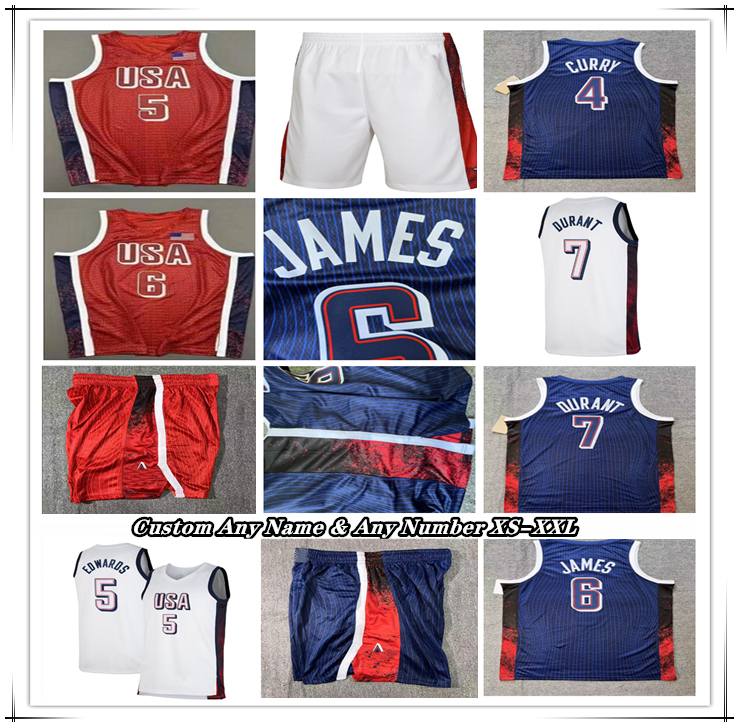 Printed 2024 Team USAS Basketball Jersey Stephen LeBron Curry James Kevin Durant Anthony Edwards Jayson Tatum Devin Booker Joel Embiid Leonard Adebayo Haliburton