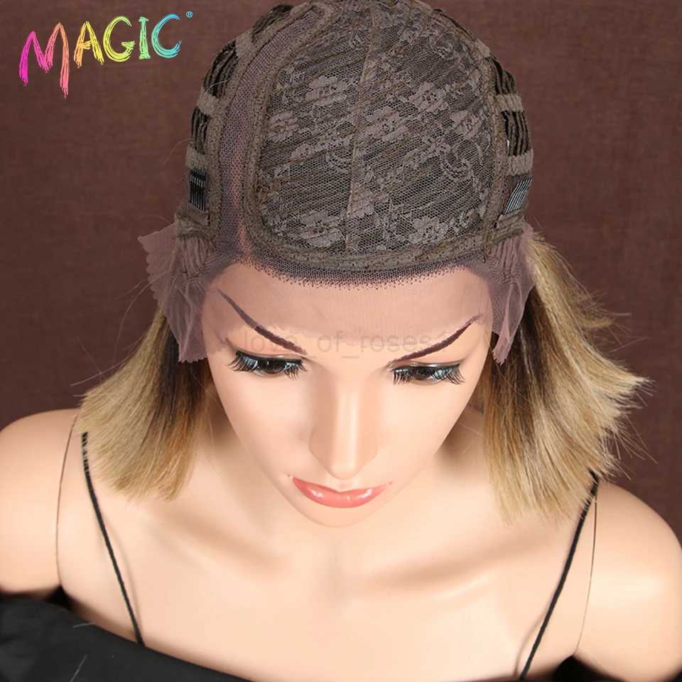 Magic Synthetic Lace Wig Bob Wig 10 Inches Short Straight Hair Wig For Black Women Side Part Heat-Resistant Fiber Lace Bob WigM240712