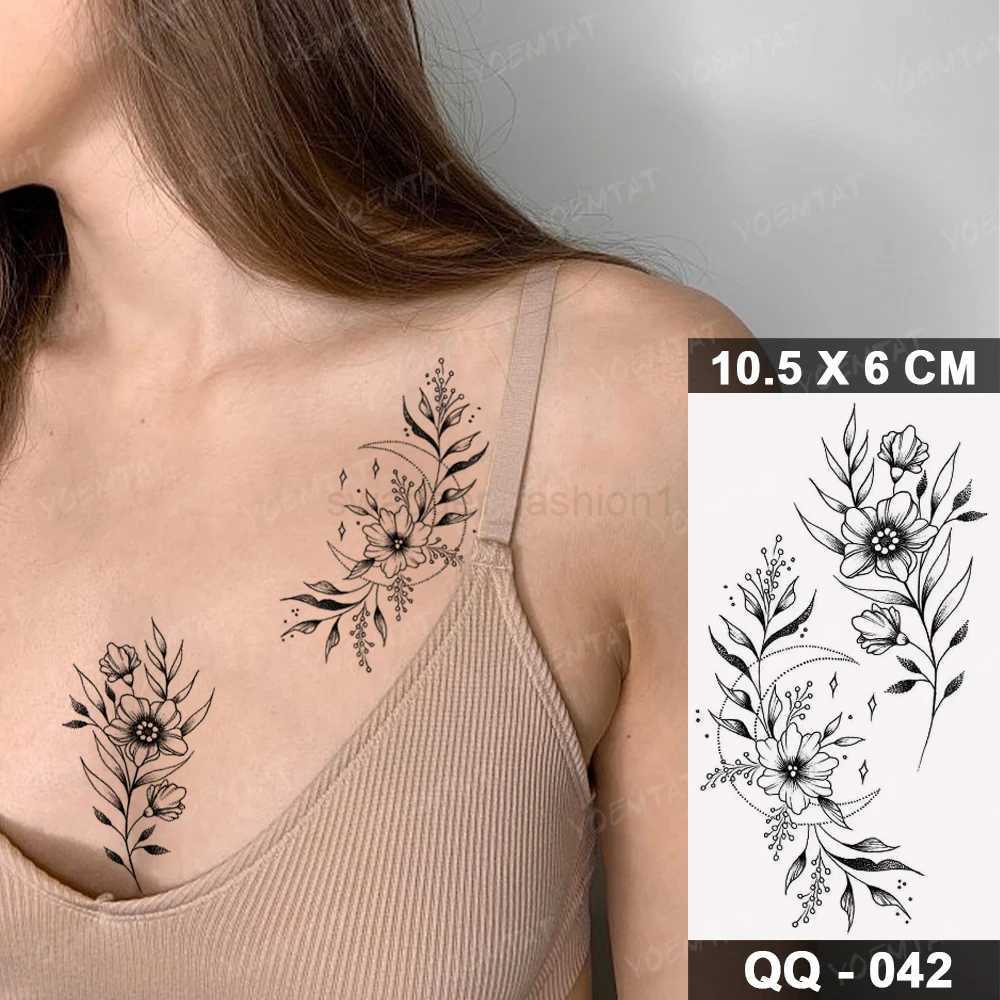 Waterproof Temporary Tattoo Sticker Black Henna Lace Arabian Lotus Totem Flower Flash Tatoo Women Finger Body Art Fake Tatto MenB240712
