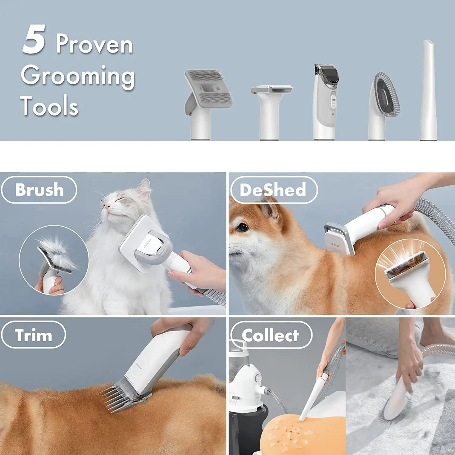 ATUBAN by neabot P2 Pro Dog Grooming Kit,Dog Clippers Vacuum Suction 99% Hair,Pet Grooming with 5 Proven Grooming Tools for Dogs