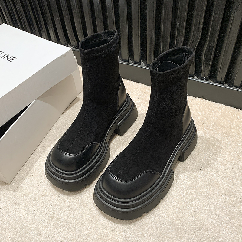 New Bottom Fashion 2024 Thick Comfortable and Durable Explosive Short Tube Elastic Martin Boots for Women Lhshoe