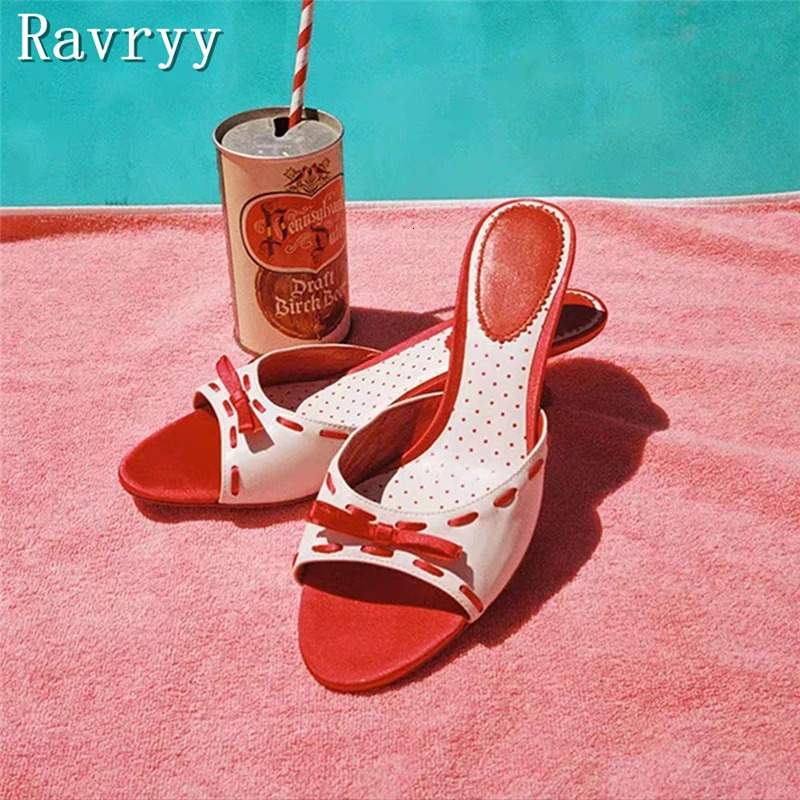 Sweet Pink Butterfly Knot Slippers Women Summer Open Toe Kitten Heels Sandals Girls Dress Party Casual Shoes 240712