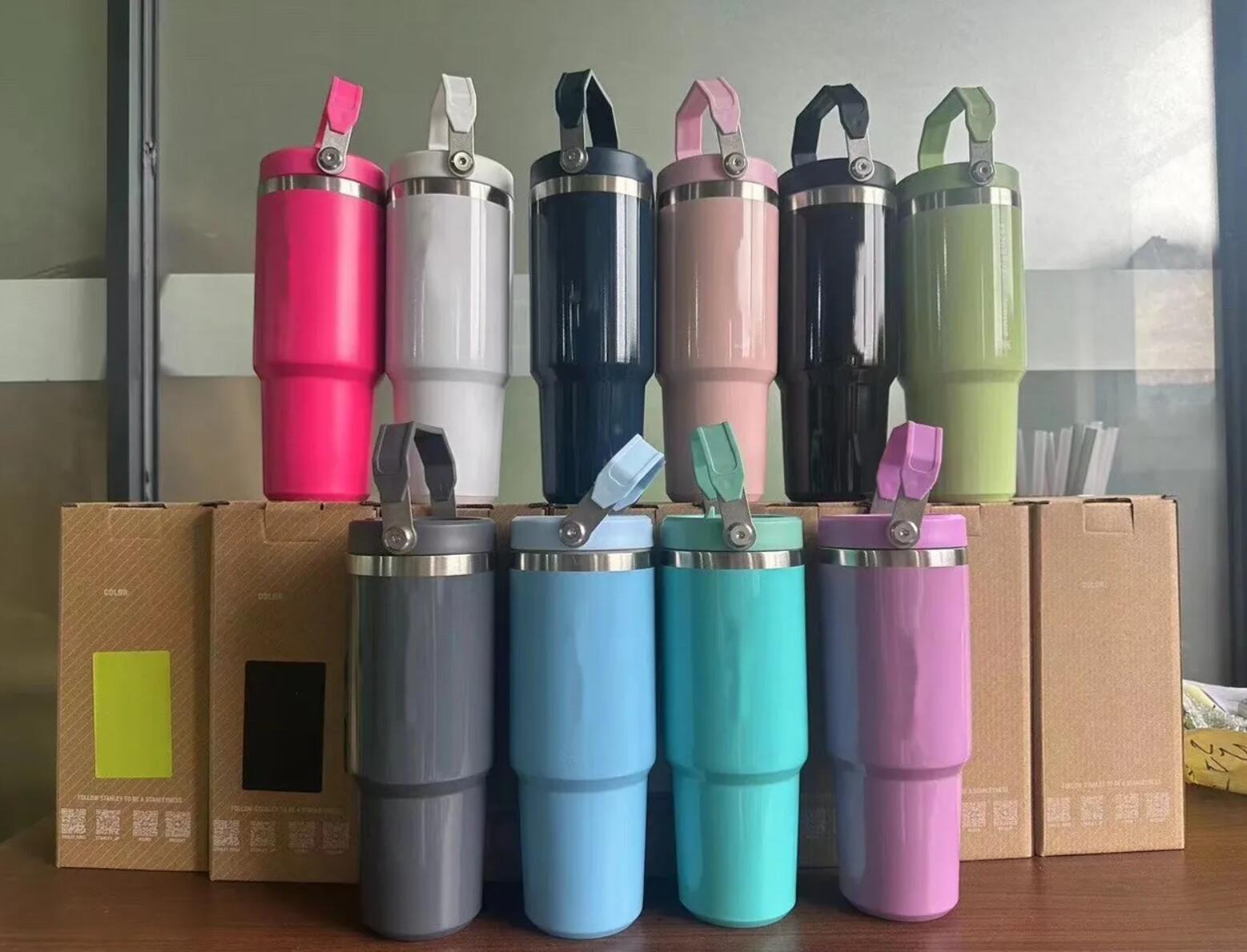 Water Bottles 30oz 20oz Cups Heat Preservation Stainless Steel Outdoor Large Capacity Tumblers Reusable Leakproof Flip Cup Water Bottle Mugs US STOCK 