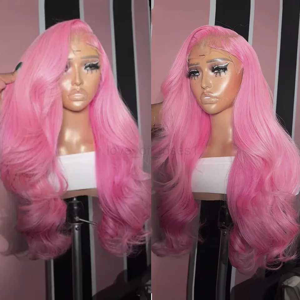 UStyleHair Pink Wig Long Body Wave Wigs for Women Synthetic Lace Front Wig Natural Hairline Daily Use Cosplay Hair Pink Lace WigM240712