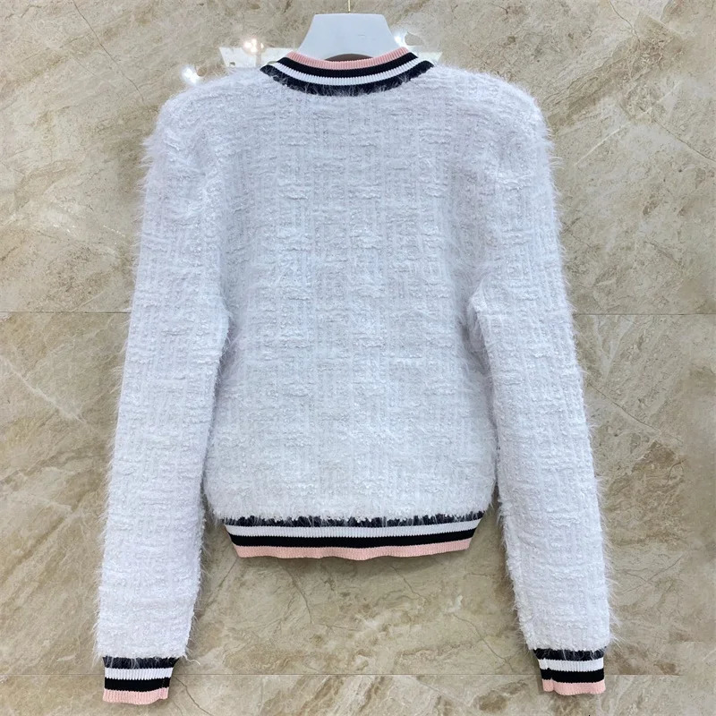 Women jacket Summer Fashion Slim Fit Womens Coat Contrast patchwork long sleeved top Metal button decoration Cardigan 240704