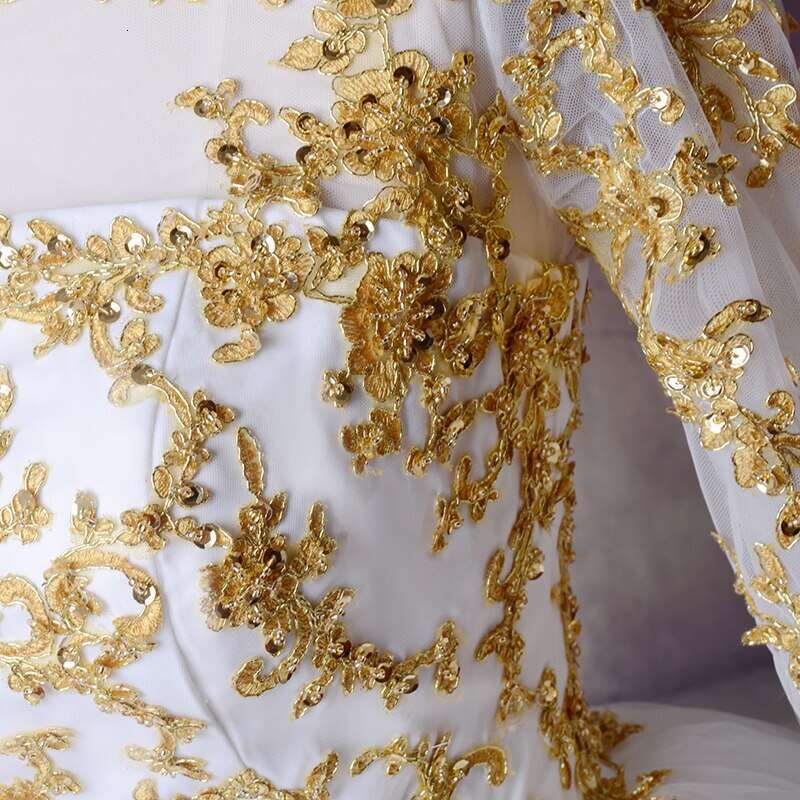 Gold Real Picture A E Wedding Dresses Sequins Applique Long Sleeves Vestidos De Novia Beach Custom Made Chic Bridal Gowns Pplique