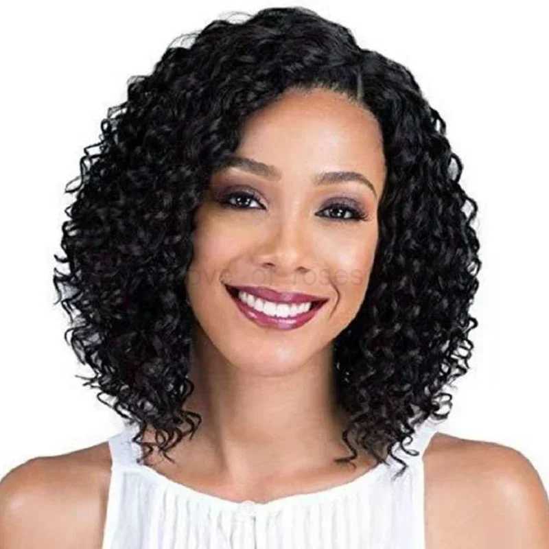 Synthetic Afro Curly Wigs for Women Wave African American Wig with Side Bangs Natural Hairstyles Soft Full Hair Replacement WigsM240712