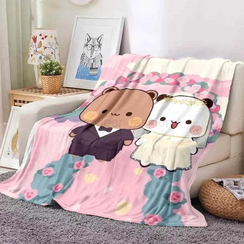 Cute Bubu and Dudu Series Blanket Cartoon Print Kids Warm Flannel Soft Comfortable Home Travel Blanket Bed Blanket Birthday GiftB270715