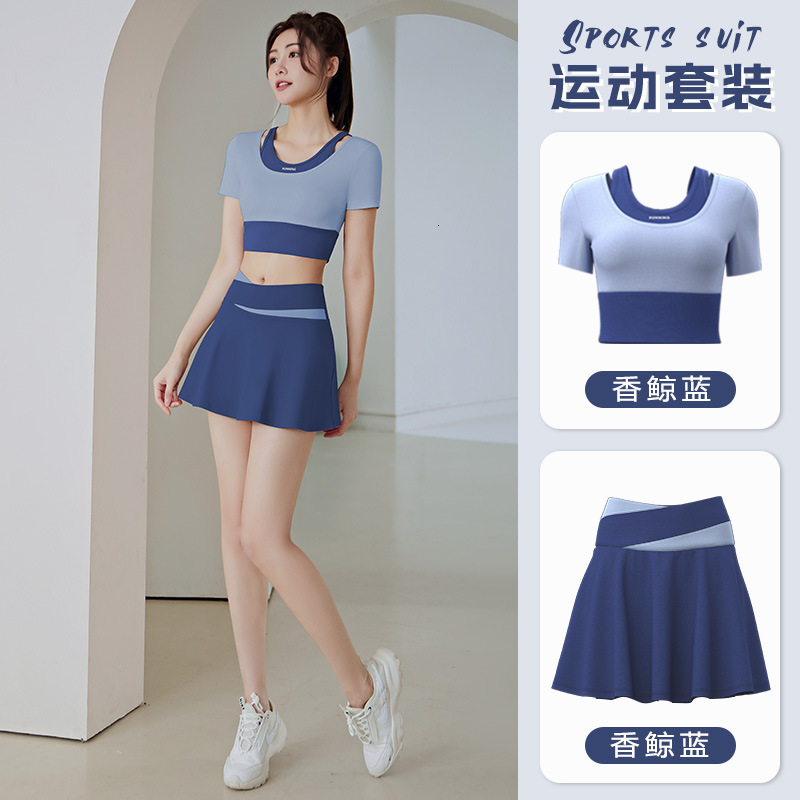 Summer Hip Covering and Light Out Fake Two Piece Running Fitness Yoga Training Sports Short Skirt Set Loose Womens Workout Clothe Workout Clothe Woman