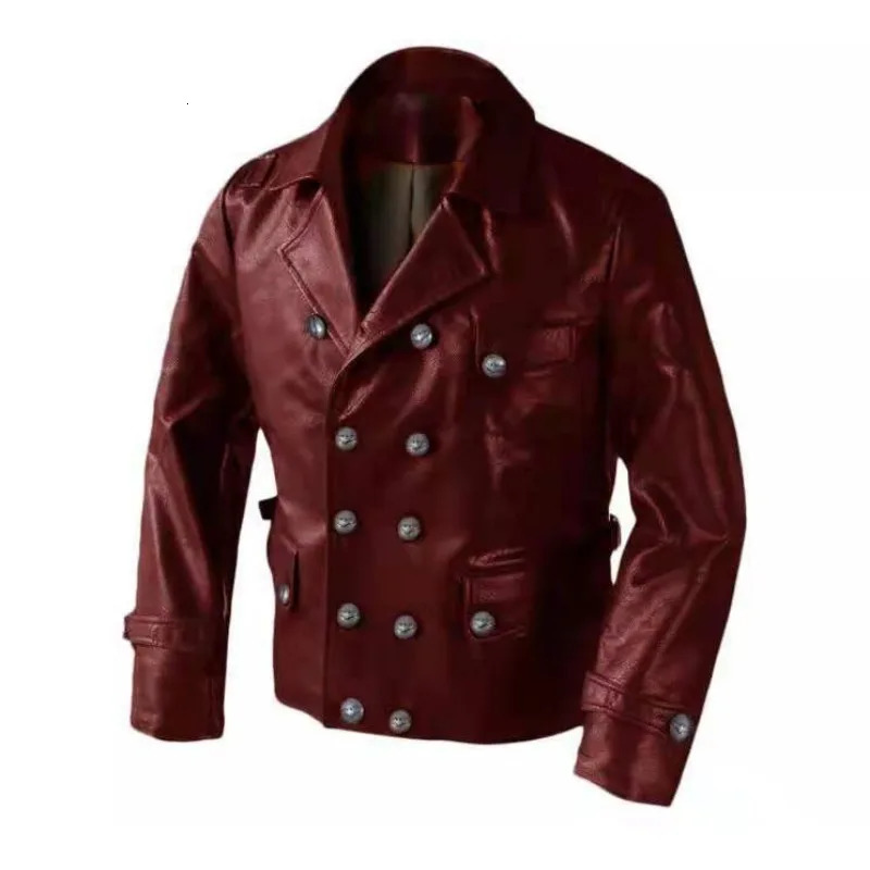 Winter Vintage Leather Mens Medieval Coat Y2K Autumn Pu Jackets Double-breasted Leather Coats Outwear Motorcycle Jackets 240703