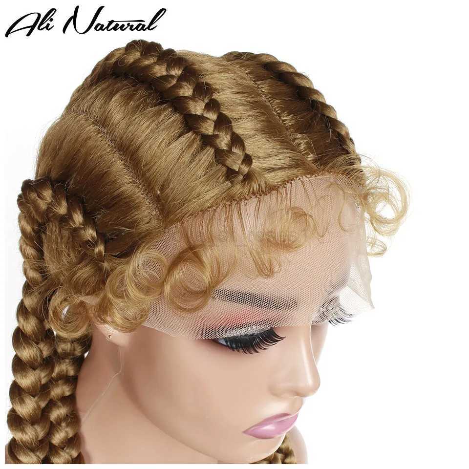 Synthetic Lace Wig Braided Wigs Natural Long 27# Dark Blonde Swiss Lace Wig For Black Women American African Wig Wholesale CheapM240712