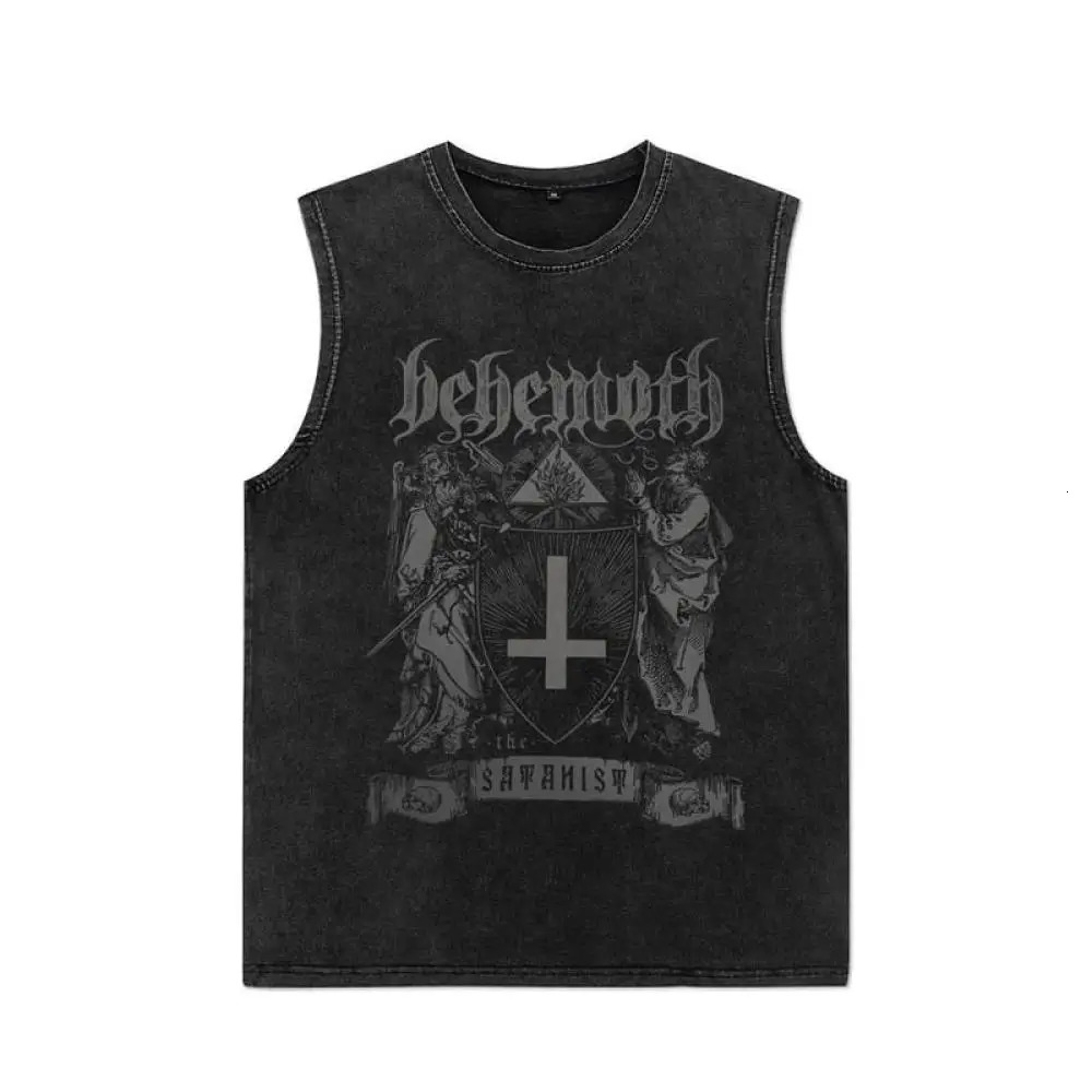 Vintage Washed Vest Hip Hop Streetwear 100% Cotton Tank Top Mens Gothic Letter Print Sleeveless Y2K Punk Rock T Shirt Summer 240703