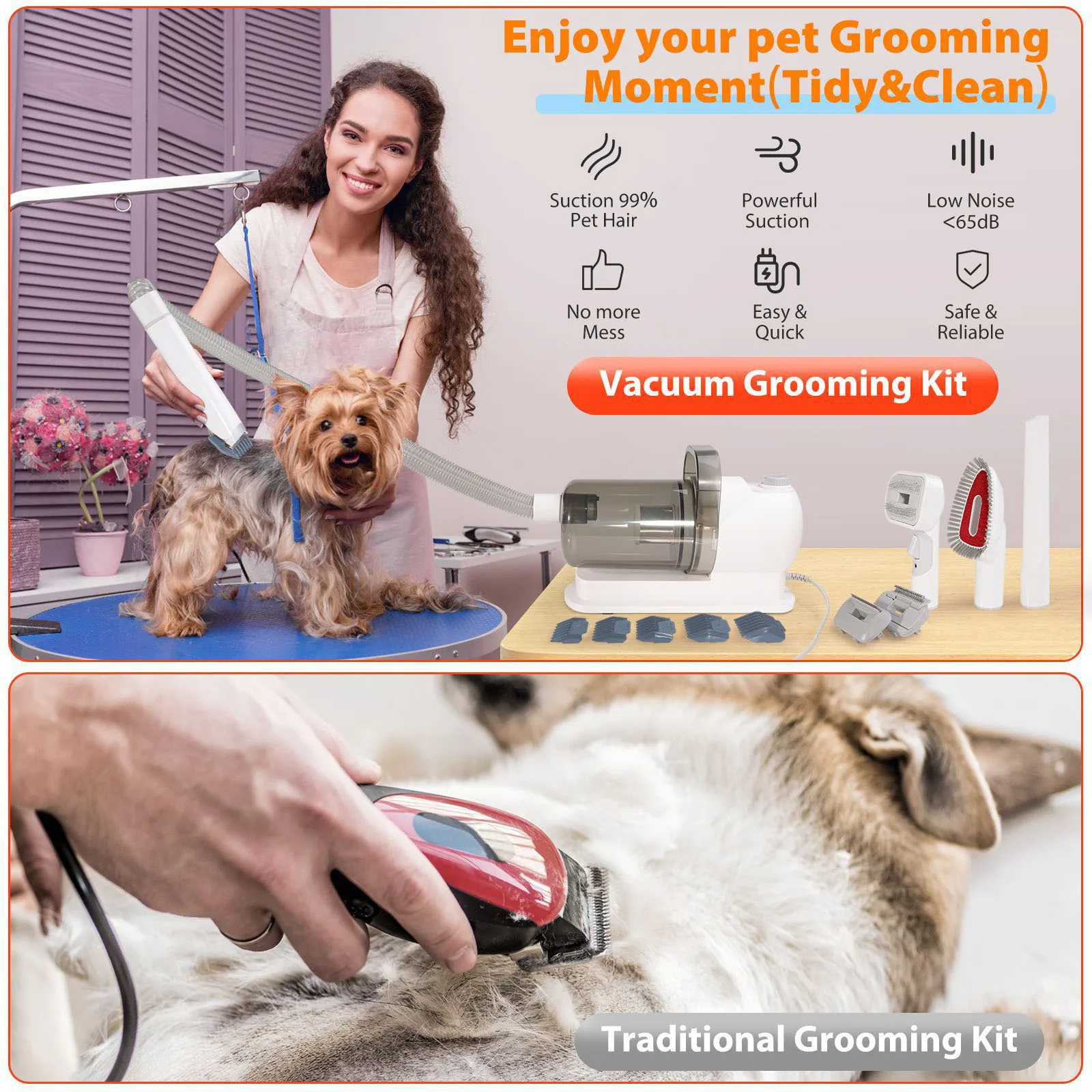 Multifunctional Pet Grooming Kit dog Grooming Vacuum Clippers Brush 6-in-one 2.5L large Power Low Noise Pet Hair Vacuum Cleaner