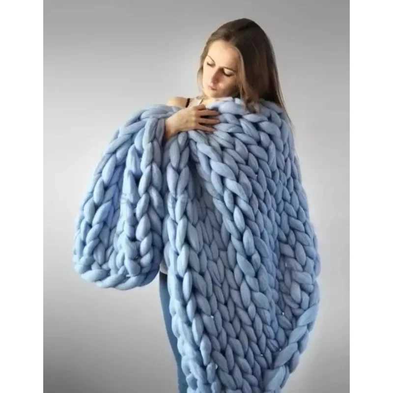 Handmade Cozy Knit Blanket Thick Yarn Wool Throw for Bed Sofa Couch for Bed Sofa CouchB270712