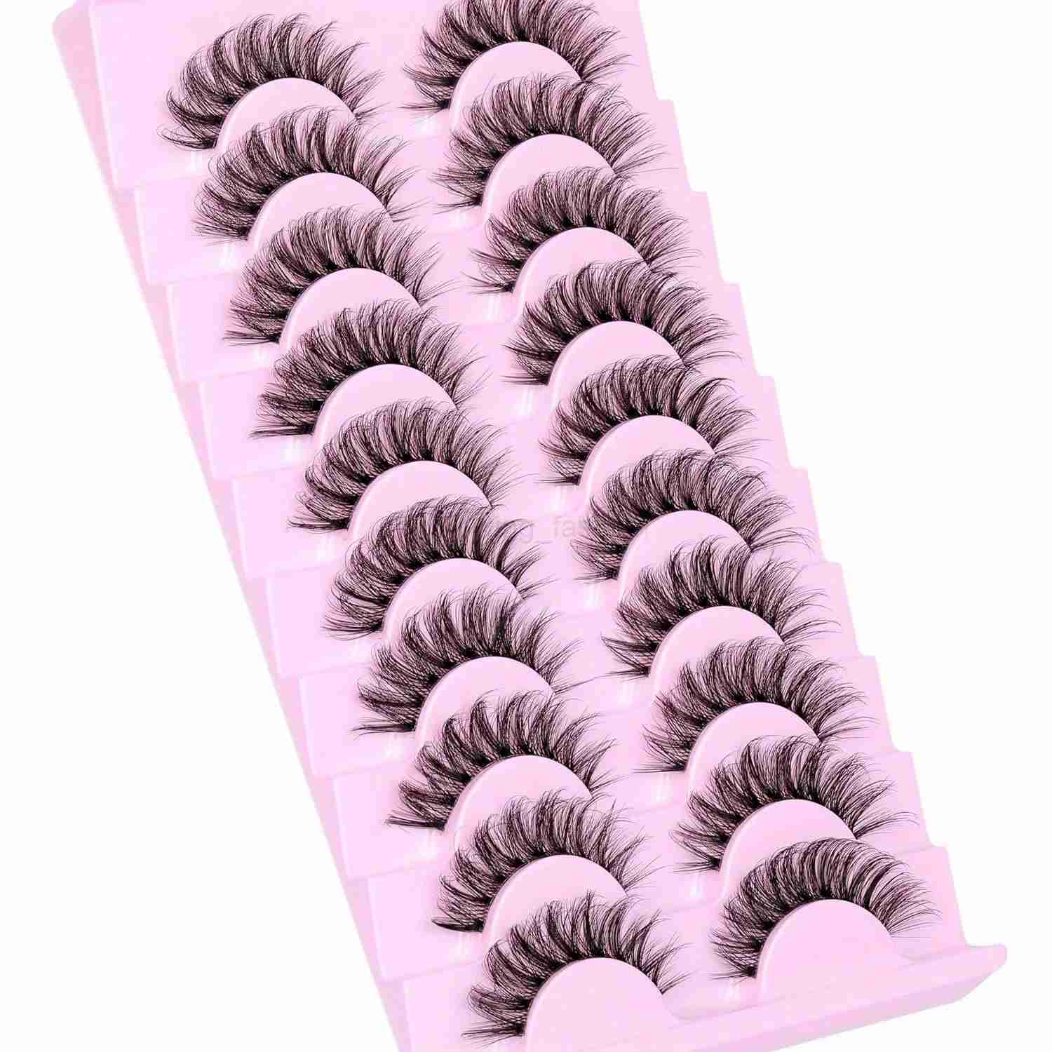 10 Pairs Natural Fluffy D Curl 3D Volume Wispy False Eyelashes with Clear Band - Soft Lightweight and - Reusable LashesCL240713
